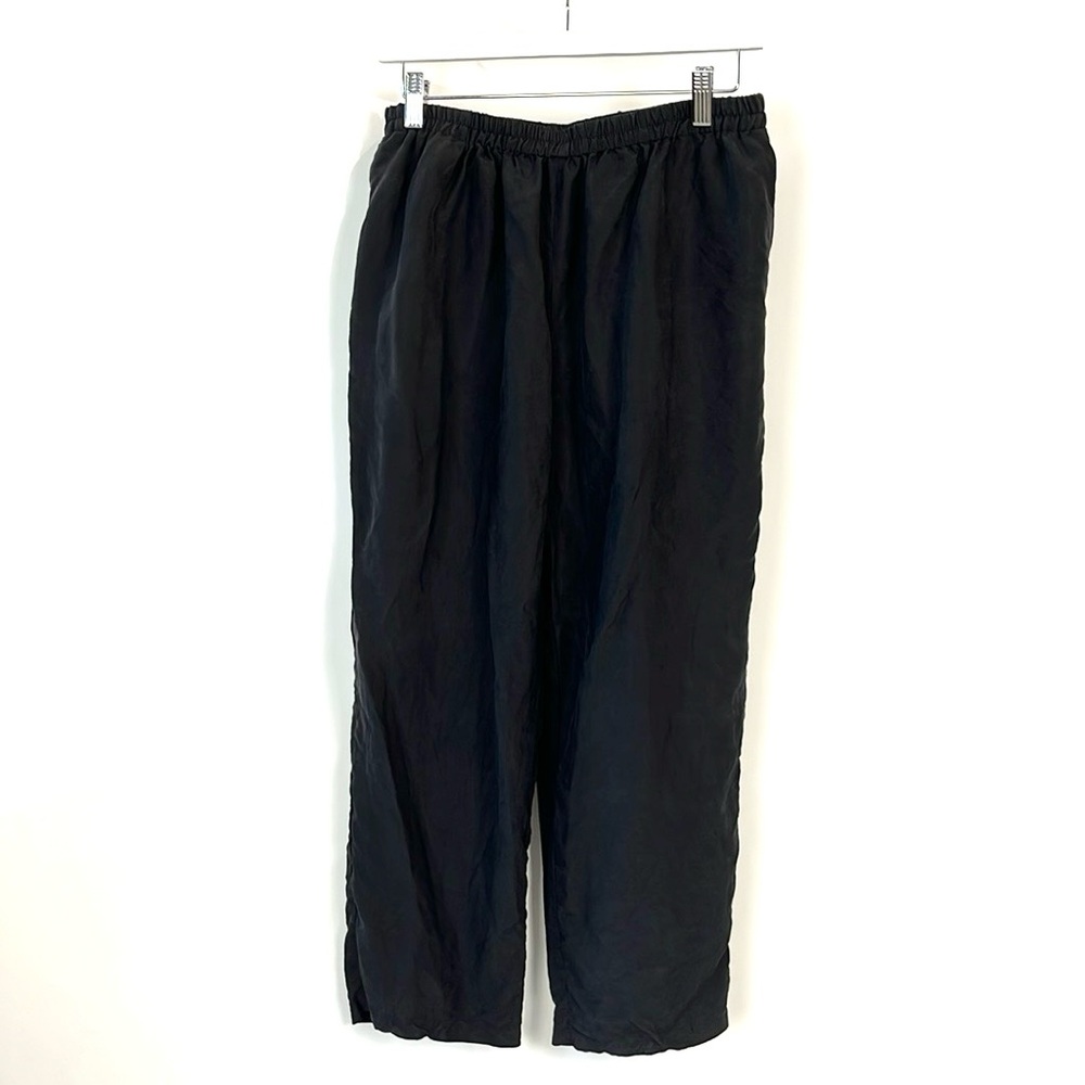 Melrose Studio Black Silk Elastic-Waist Cropped Trousers